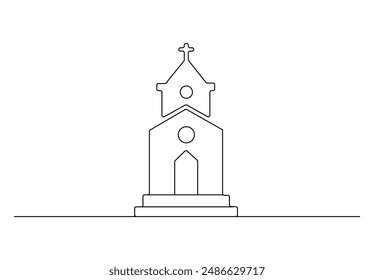 Church icon continuous one line drawing, minimal line drawing vector illustration