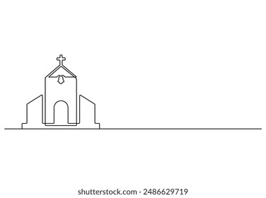 Church icon continuous one line drawing, minimal line drawing vector illustration