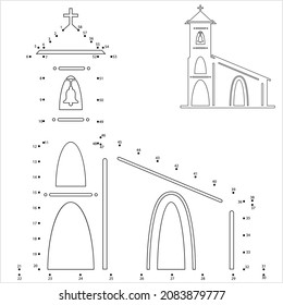 Church Icon Dot To Dot, Christian Worship Religious Activity Building Vector Art Illustration