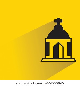 ícone de igreja com sombra no fundo amarelo
