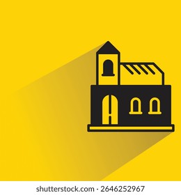 ícone de igreja com sombra no fundo amarelo
