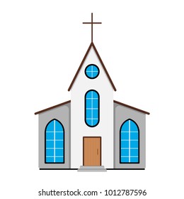 Church icon. Easter label on white Background. Cartoon style. Vector Illustration.