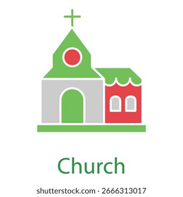 Church Icon Flat Vector Design Showing Chapel with Cross and Windows