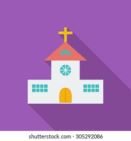 Church icon. Flat vector related icon with long shadow for web and mobile applications. It can be used as - logo, pictogram, icon, infographic element. Vector Illustration.