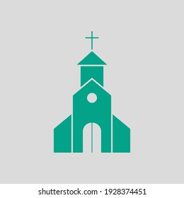 Church Icon. Green on Gray Background. Vector Illustration.