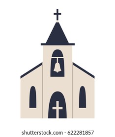 Church icon isolated on white background. Vector illustration for religion architecture design. Cartoon church building silhouette with cross, chapel, bell. Catholic holy traditional symbol.