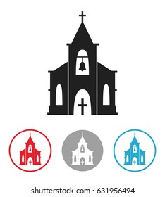 Church icon isolated on white background. Vector illustration for religion architecture design. Cartoon church building silhouette with cross, chapel, bell. Catholic holy traditional symbol.