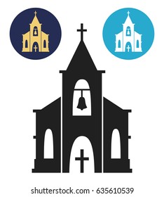 Church icon isolated on white background. Vector illustration for religion architecture design. Cartoon church building silhouette with cross, chapel, bell. Catholic holy traditional symbol.