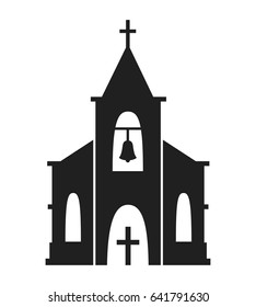 Church icon isolated on white background. Vector illustration for religion architecture design. Cartoon church building silhouette with cross, chapel, bell. Catholic holy traditional symbol.