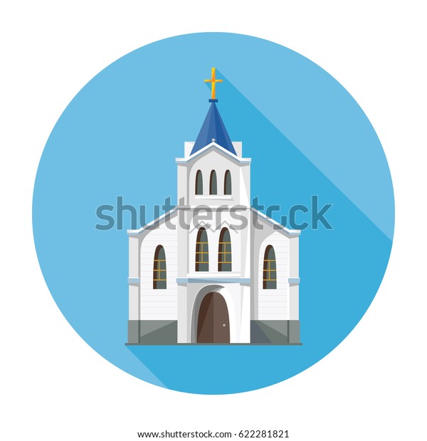 白い背景に教会のアイコン 宗教建築デザインのベクターイラスト 十字架とカートーン教会のビルシルエット チャペル カトリックの聖なる伝統の象徴 のベクター画像素材 ロイヤリティフリー