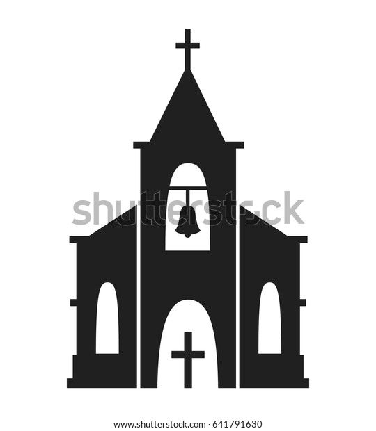 白い背景に教会のアイコン 宗教建築デザインのベクターイラスト 十字架 チャペル ベルの付いた漫画の教会の建物のシルエット カトリックの聖なる伝統の象徴 のベクター画像素材 ロイヤリティフリー