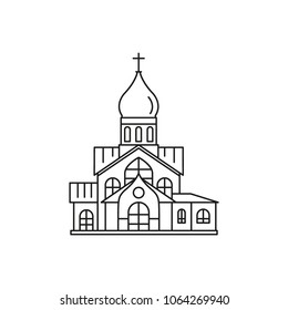 Church icon in outline style. Vector illustration with detalized church. Architecture and religion object.