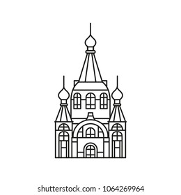 Church icon in outline style. Vector illustration with detalized church. Architecture and religion object.