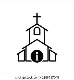 Church icon, Religion building, christian, christianity temple icon with information sign. Church icon and about, faq, help, hint symbol. Vector