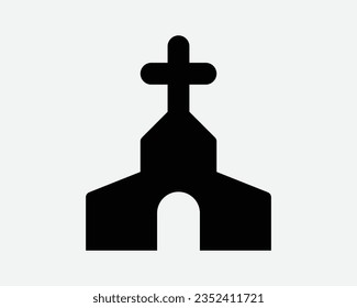 Kirchensymbol Religiöse Gebäude Religion kreuzkatholische christliche Architektur Schwarz Rahmenform Vektorklassenbild Grafik Zeichensymbol Art Art