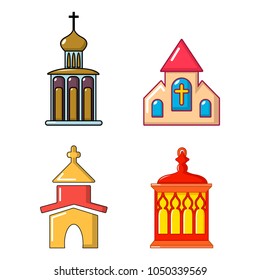 Church icon set. Cartoon set of church vector icons for web design isolated on white background