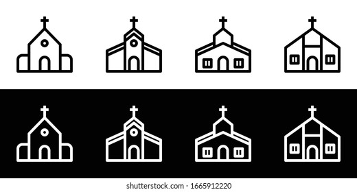 Church icon set. Flat design icon collection isolated on black and white background. 