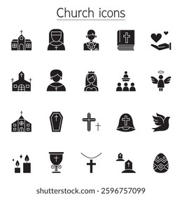 Church icon set in glyph style