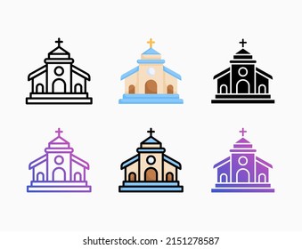 Church icon set with line, outline, flat, filled, glyph, color, gradient. Editable stroke and pixel perfect. Can be used for digital product, presentation, print design and more.