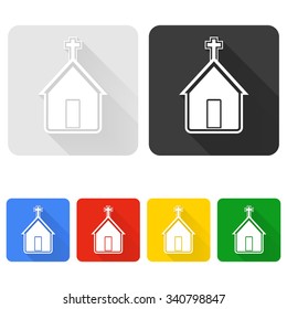 Church icon set on colorful buttons