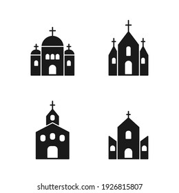 Church icon set. Church outline black symbol. Holy place silhouette building sign collection. Vector isolated on white.