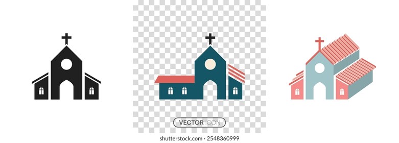 Conjunto de ícones da Igreja. Conjunto de ícones da Igreja. Silhueta de construção de arquitetura religiosa sobre fundo transparente. Logotipo do cristianismo e coleção de silhuetas da Igreja. Ilustração vetorial