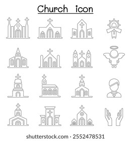 Church icon set in thin line style