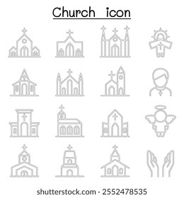 Church icon set in thin line style