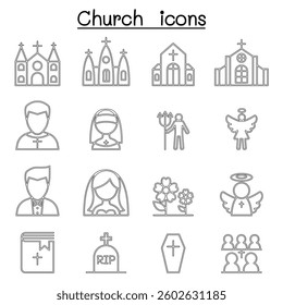 Church icon set in thin line style