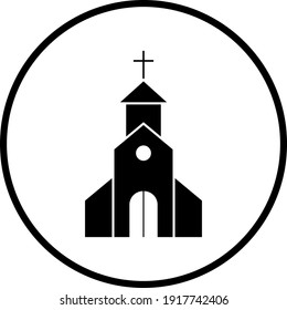 Church Icon. Thin Circle Stencil Design. Vector Illustration.