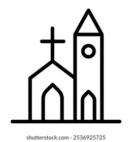 Ícone da igreja no design gráfico da ilustração do vetor do estilo da linha fina