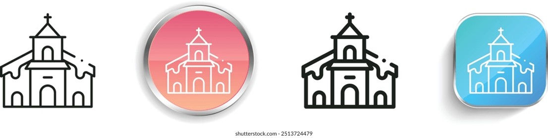 ícone da igreja. Design fino, linear, regular e estilo botão isolado no fundo branco