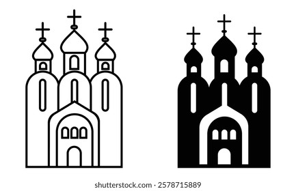 Church icon, vector design. Silhouette of Church symbol, linear icon, cathedral isolated on white background. Building, Religion icon,  Pray Build icon. Vector Illustration.