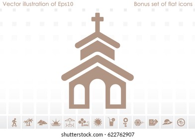 Church icon vector EPS 10, abstract sign flat design,  illustration modern isolated badge for website or app - stock info graphic