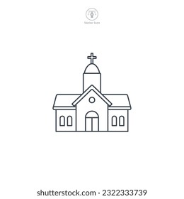 Church icon vector presents a stylized place of worship, symbolizing religion, spirituality, faith, prayer, and community gathering