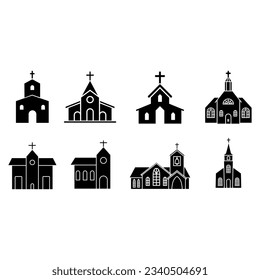 Conjunto de vectores de iconos de la iglesia. Colección de signos de ilustración religiosa. Símbolo del templo. Logo de Christianity.