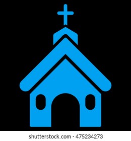Church icon. Vector style is flat iconic symbol, blue color, black background.