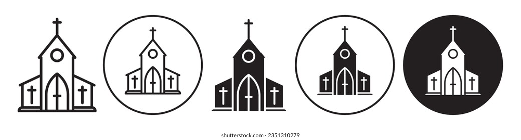 Church Icon. Vector symbol of catholic Christ religious building to pray the god or Jesus. Flat outline logo of Christian priest or bishop faith tower with cross sign