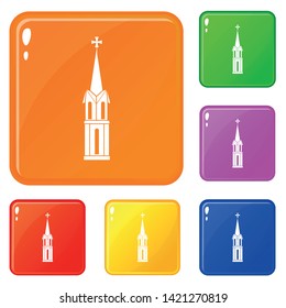 Church icons set collection vector 6 color isolated on white background