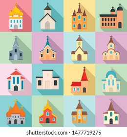 Church icons set. Flat set of church vector icons for web design