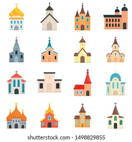 Church icons set. Flat set of church vector icons for web design