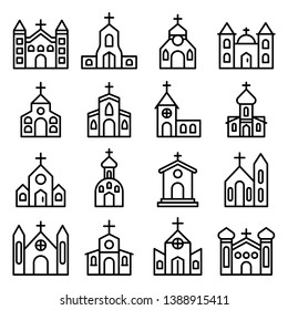 Church icons set. Outline set of church vector icons for web design isolated on white background