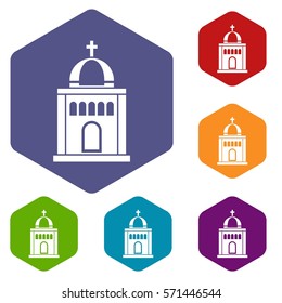 Church icons set rhombus in different colors isolated on white background
