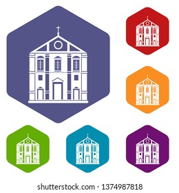 Church icons vector colorful hexahedron set collection isolated on white