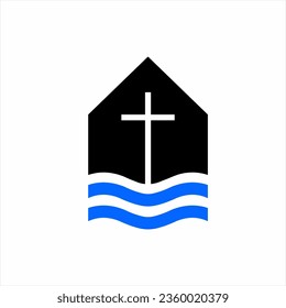 Church illustration logo design with waves.
