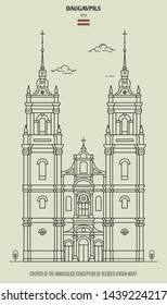 Church of the Immaculate Conception of Blessed Virgin Mary in Daugavpils, Latvia. Landmark icon in linear style