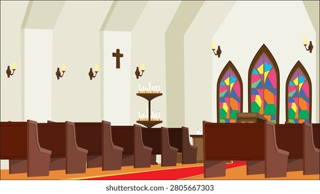 church inside interior of catholic church with stained glass windows vector design 