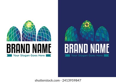 church interior stained glass window illustration vector logo design