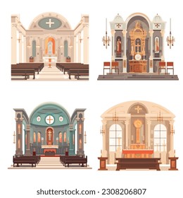 church interior watercolor abstract different style vector art