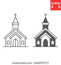 Church line and glyph icon, building and architecture , chapel vector icon, vector graphics, editable stroke outline sign, eps 10.